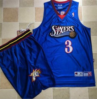 Philadelphia 76ers #3 Allen Iverson Blue A Set Stitched NBA Jersey