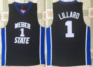 Men's Weber State University #1 Damian Lillard Black College Basketball Retro Swingman Stitched NCAA Jersey