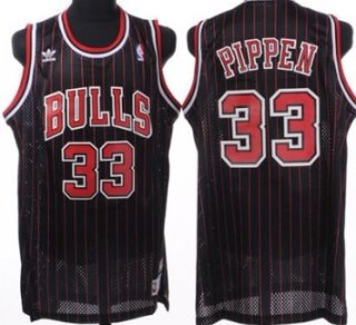 Chicago Bulls #33 Scottie Pippen Black Pinstripe Swingman Throwback Jersey