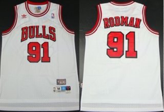 Chicago Bulls #91 Dennis Rodman White Swingman Throwback Jersey