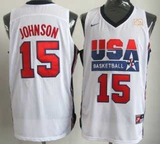 1992 Olympics Team USA #15 Magic Johnson White Swingman Jersey