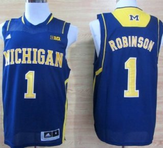 Michigan Wolverines #1 Glenn Robinson III Navy Blue Big 10 Patch Jersey