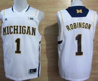 Michigan Wolverines #1 Glenn Robinson III White Big 10 Patch Jersey