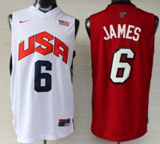 Miami Heat/Team USA #6 LeBron James Revolution 30 Swingman White/Red Two Tone Jersey