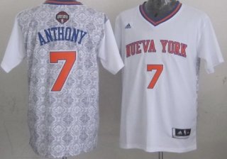 New York Knicks #7 Carmelo Anthony Revolution 30 Swingman 2014 Noche Latina White Jersey