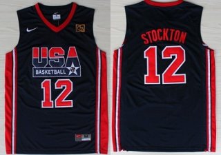 1992 Olympics Team USA #12 John Stockton Navy Blue Swingman Jersey