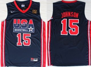 1992 Olympics Team USA #15 Magic Johnson Navy Blue Swingman Jersey