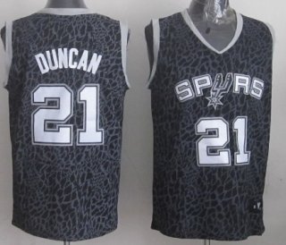 San Antonio Spurs #21 Tim Duncan Black Leopard Print Fashion Jersey