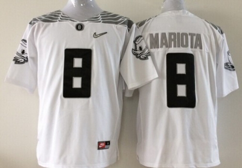 Oregon Duck #8 Marcus Mariota 2015 Playoff Rose Bowl Special Event Diamond Quest White Jersey