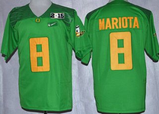 Oregon Duck #8 Marcus Mariota 2015 Playoff Rose Bowl Special Event Diamond Quest Light Green 2015 BCS Patch Jersey