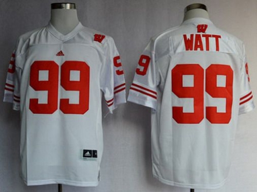 Men's Wisconsin Badgers #99 J.J. Watt White College Football Adidas Jersey