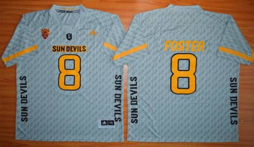 Men's Arizona State Sun Devils #8 D.J. Foster Gray Desert Ice 2015 College Football Jersey