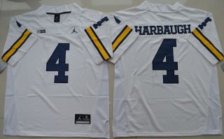 Men's Michigan Wolverines #4 Jim Harbaugh White Stitched NCAA Brand Jordan College Football Jersey