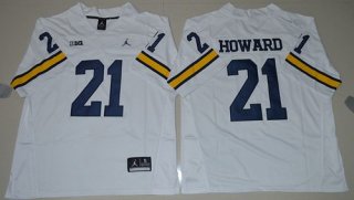 Men's Michigan Wolverines #21 Desmond Howard White Stitched NCAA Brand Jordan College Football Jersey