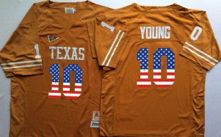 Men's Texas Longhorns 10 Vince Young Orange USA Flag College Jersey