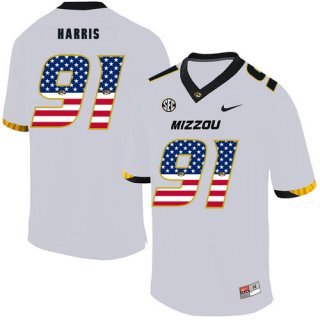 Missouri Tigers 91 Charles Harris White USA Flag Nike College Football Jersey