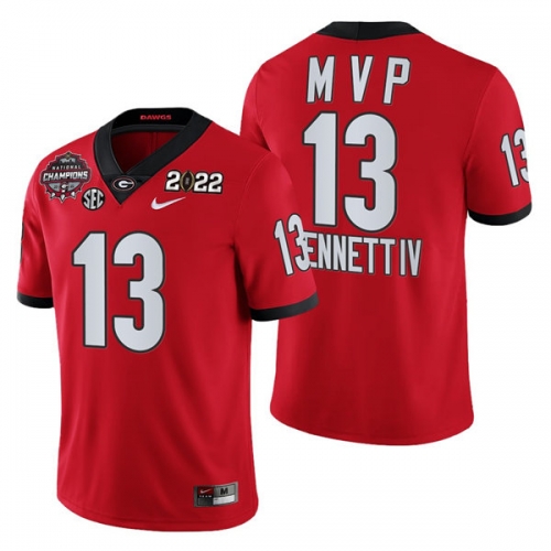 Mens Georgia Bulldogs #13 Stetson Bennett IV Red 2021-22 National Champions College Football Game MVP Jersey