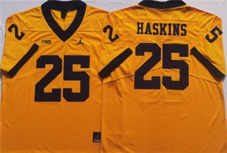 Men's Michigan Wolverines #25 HASKINS Yellow Stitched Jersey