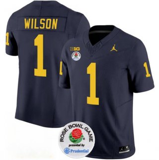 Men's Michigan Wolverines #1 Roman Wilson 2023 F.U.S.E. Navy Blue Rose Bowl Patch Stitched Jersey