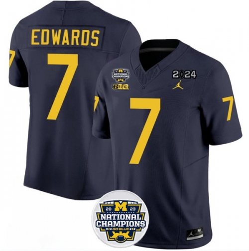 Men's Michigan Wolverines #7 Donovan Edwards 2024 F.U.S.E. Navy National Championship Stitched Jersey