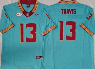 Men's Florida State Seminoles #13 Jordan Travis Teal 2023 F.U.S.E Stitched Jersey