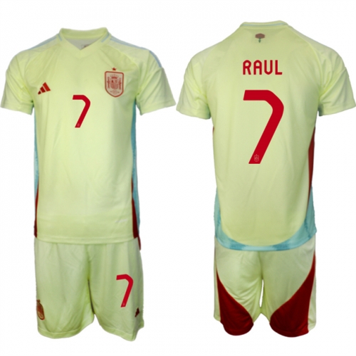 Men's Spain Team #7 Raúl 2024-25 Yellow Away Soccer Jersey Suit