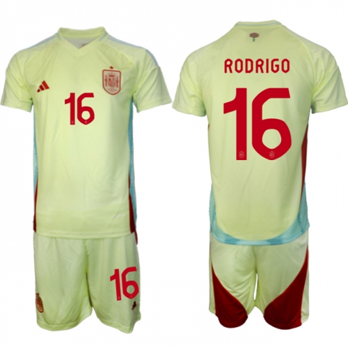 Men's Spain Team #16 Rodrigo 2024-25 Yellow Away Soccer Jersey Suit