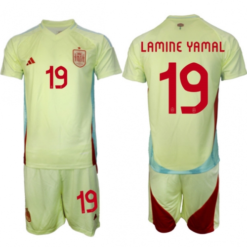 Men's Spain Team #19 Lamine Yamal 2024-25 Yellow Away Soccer Jersey Suit