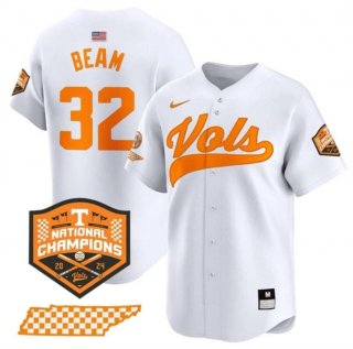 Men's Tennessee Volunteers #32 Drew Beam White 2024 Champions Vapor Limited Stitched Jersey