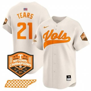 Men's Tennessee Volunteers #21 Kavares Tears Cream 2024 Champions Vapor Limited Stitched Jersey