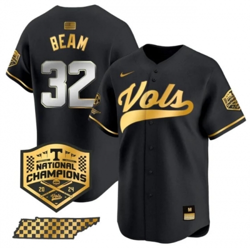 Men's Tennessee Volunteers #32 Drew Beam Black Gold 2024 Champions Vapor Limited Stitched Jersey