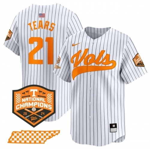 Men's Tennessee Volunteers #21 Kavares Tears White Pinstripe 2024 Champions Vapor Limited Stitched Jersey