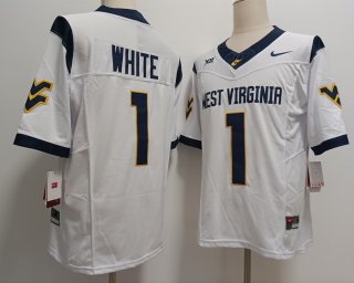 Men's West Virginia Mountaineers #1 Jahiem White White FUSE College Stitched Jersey