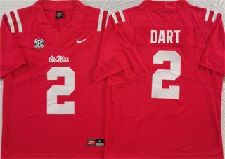 Men's Ole Miss Rebels #2 Jaxson Dart Red Stitched jersey