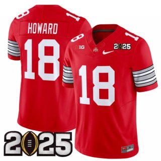 Men's Ohio State Buckeyes #18 Will Howard Red 2025 CFP Final Patch F.U.S.E. Vapor Limited Stitched Football Jersey