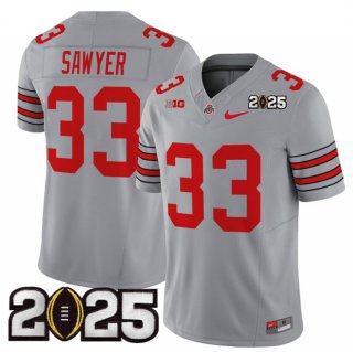 Men's Ohio State Buckeyes #33 Jack Sawyer Grey 2025 CFP Final Patch F.U.S.E. Vapor Limited Stitched Football Jersey