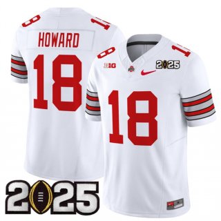 Men's Ohio State Buckeyes #18 Will Howard White 2025 CFP Final Patch F.U.S.E. Vapor Limited Stitched Football Jersey