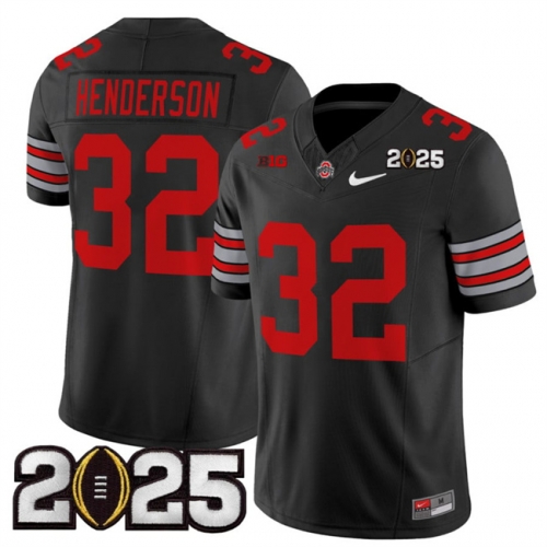 Men's Ohio State Buckeyes #32 TreVeyon Henderson Black 2025 CFP Final Patch F.U.S.E. Vapor Limited Stitched Football Jersey