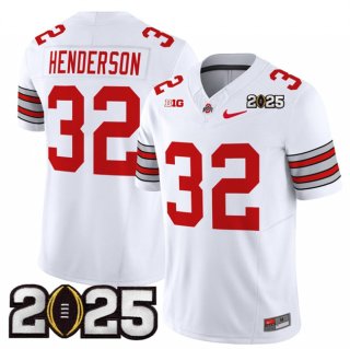 Men's Ohio State Buckeyes #32 TreVeyon Henderson White 2025 CFP Final Patch F.U.S.E. Vapor Limited Stitched Football Jersey