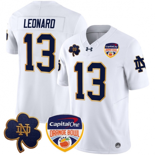 Men's Notre Dame Fighting Irish #13 Riley Leonard White F.U.S.E. 2024 Orange Bowl Patch Limited Stitched Football Jersey