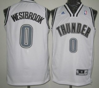 Oklahoma City Thunder #0 Russell Westbrook Revolution 30 Swingman White With Black Jersey