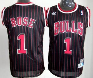 Chicago Bulls #1 Derrick Rose Black Pinstripe Throwback Swingman Jersey