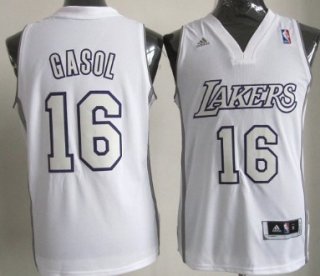 Los Angeles Lakers #16 Pau Gasol Revolution 30 Swingman White Big Color Jersey