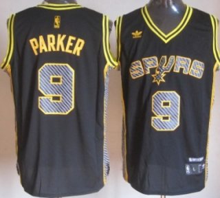 San Antonio Spurs #9 Tony Parker Black Electricity Fashion Jersey