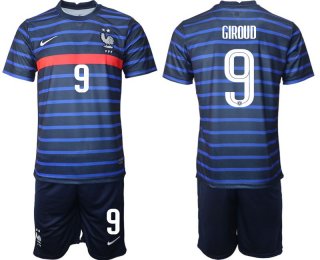 Men 2020-2021 European Cup France home blue 9 Soccer Jersey