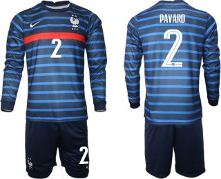 Men 2021 European Cup France home blue Long sleeve 2 Soccer Jersey