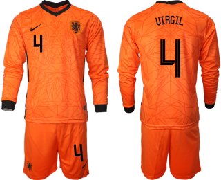 Men 2021 European Cup Netherlands home long sleeve 4 soccer jerseys