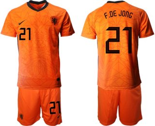 Men 2020-2021 European Cup Netherlands home orange 21 Nike Soccer Jersey