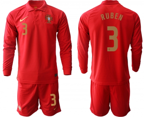 Men 2021 European Cup Portugal home red Long sleeve 3 Soccer Jersey