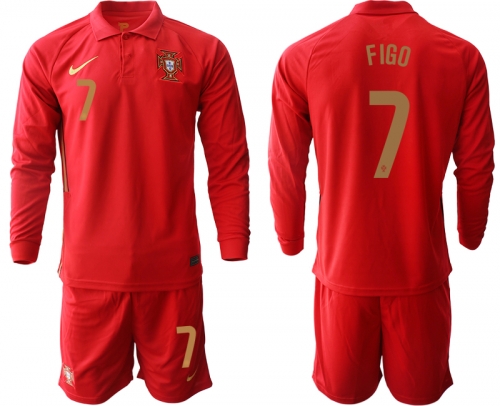 Men 2021 European Cup Portugal home red Long sleeve 7 Soccer Jersey